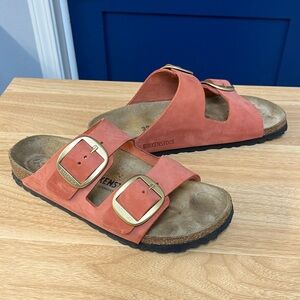 Birkenstock Arizona big buckle Pink Leather Gold color Buckle size 39 8.5